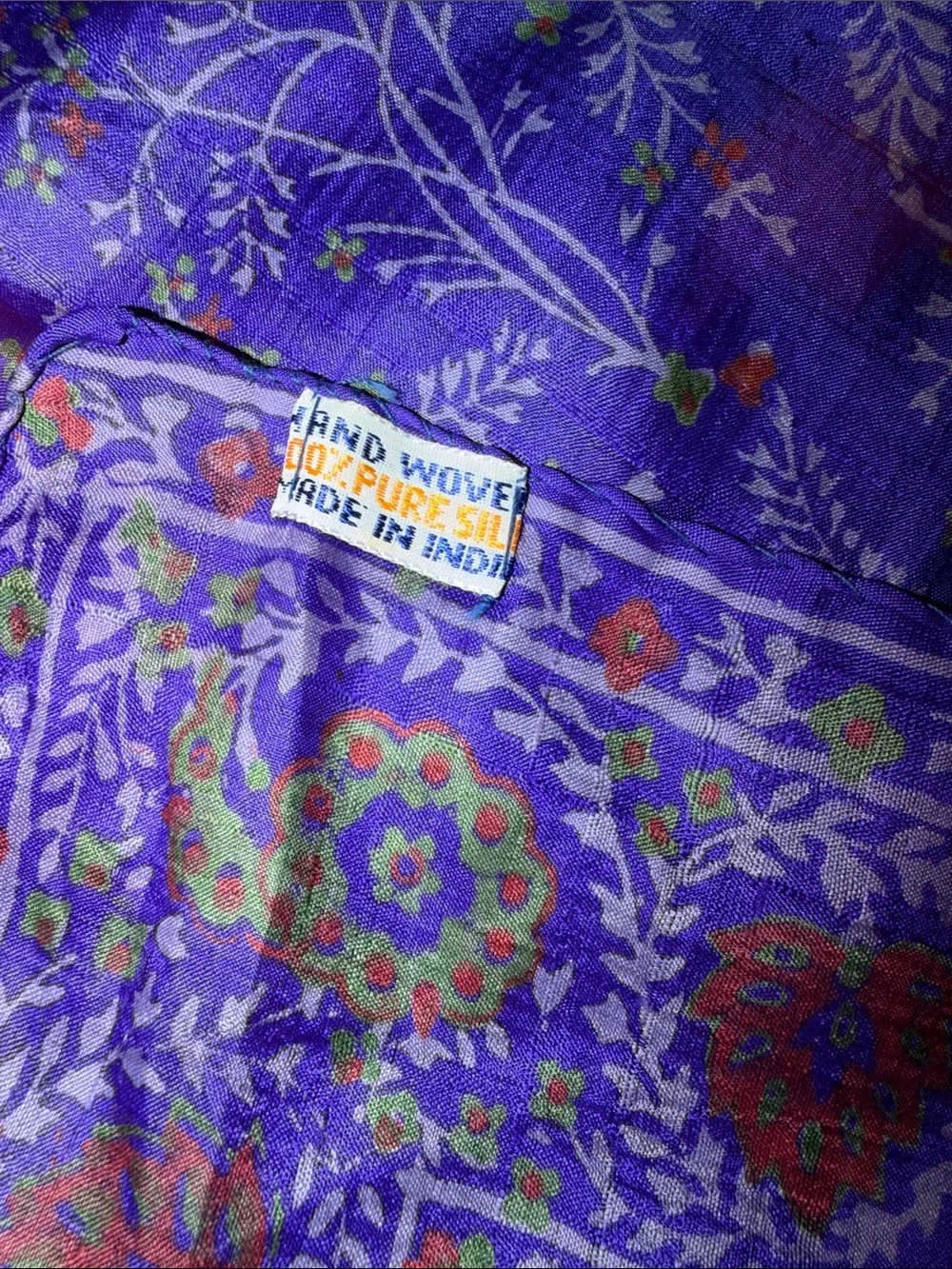 Authentic Hand Woven 100% Pure Silk Indian Sari – Vintage Purple Floral Textile